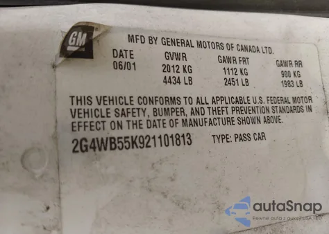2002 Buick Regal Ls from USA, damaged, VIN 2G4WB55K921101813